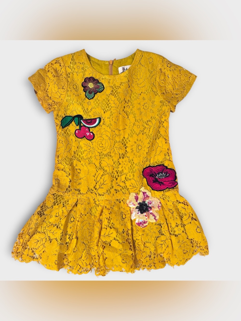 Doe a Dear Toddler Girls' Yellow Lace Patchwork Dress 4T NWOT